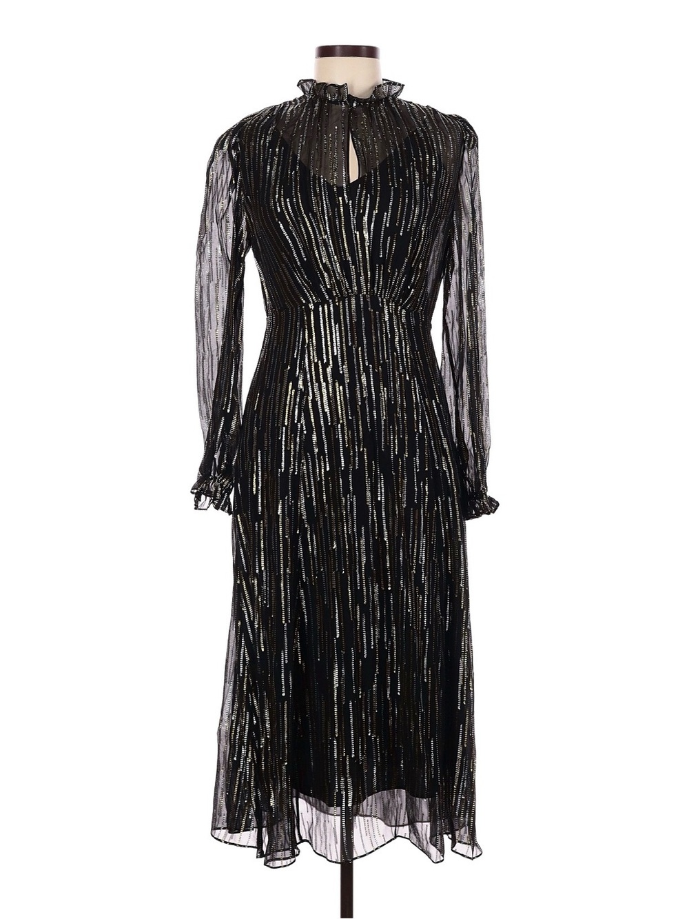 Coach Black and Gold Long Sleeve Midi Dress EUC